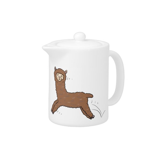 Cute happy brown alpaca cartoon teapot (Right)