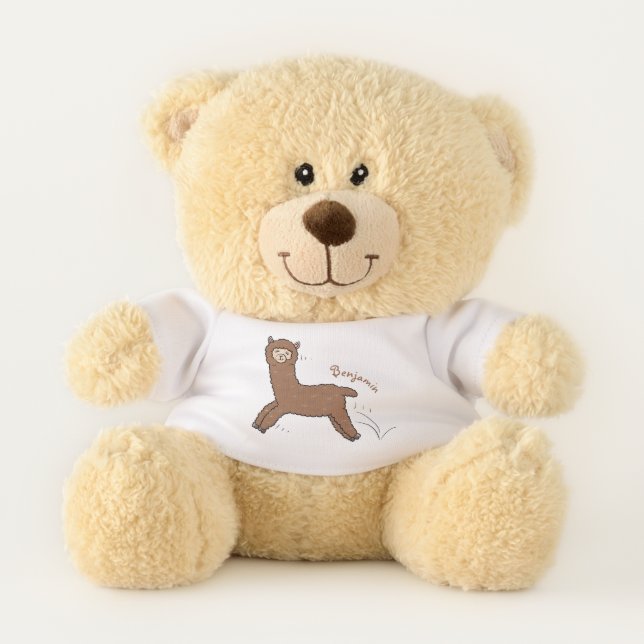 Cute happy brown alpaca cartoon teddy bear (Front)