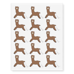 Cute happy brown alpaca cartoon temporary tattoos