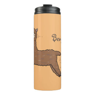 Cute happy brown alpaca cartoon thermal tumbler
