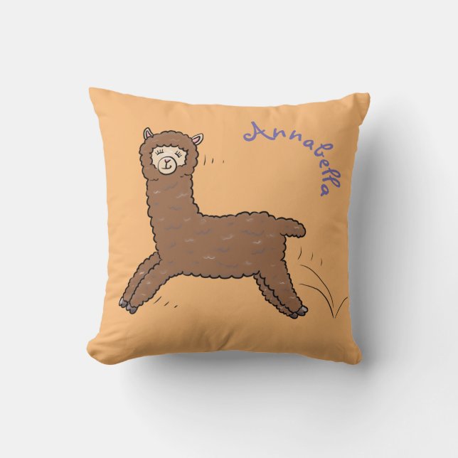 Cute happy brown alpaca cartoon throw pillow (Front)