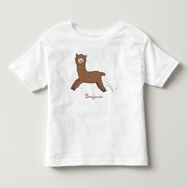 Cute happy brown alpaca cartoon toddler t-shirt (Front)