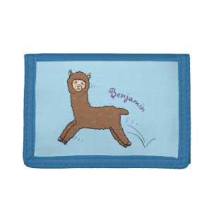 Cute happy brown alpaca cartoon tri-fold wallet
