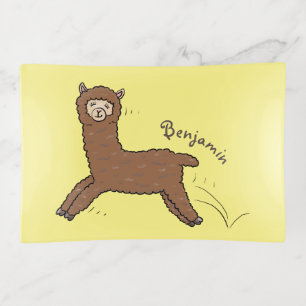 Cute happy brown alpaca cartoon trinket tray