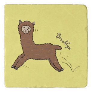 Cute happy brown alpaca cartoon trivet