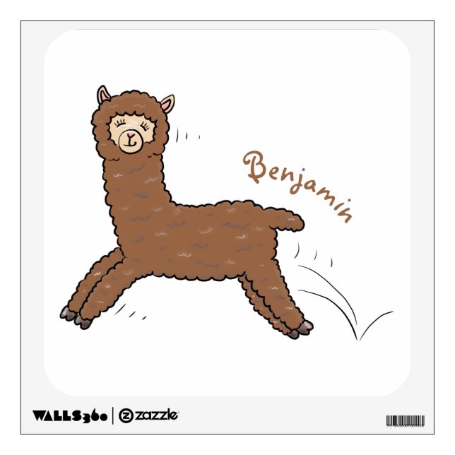 Cute happy brown alpaca cartoon wall decal (Front)
