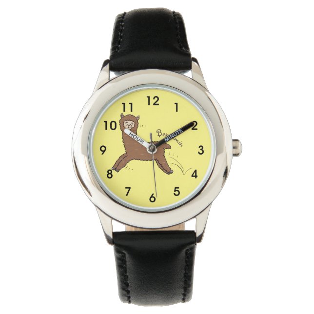 Cute happy brown alpaca cartoon watch (Front)