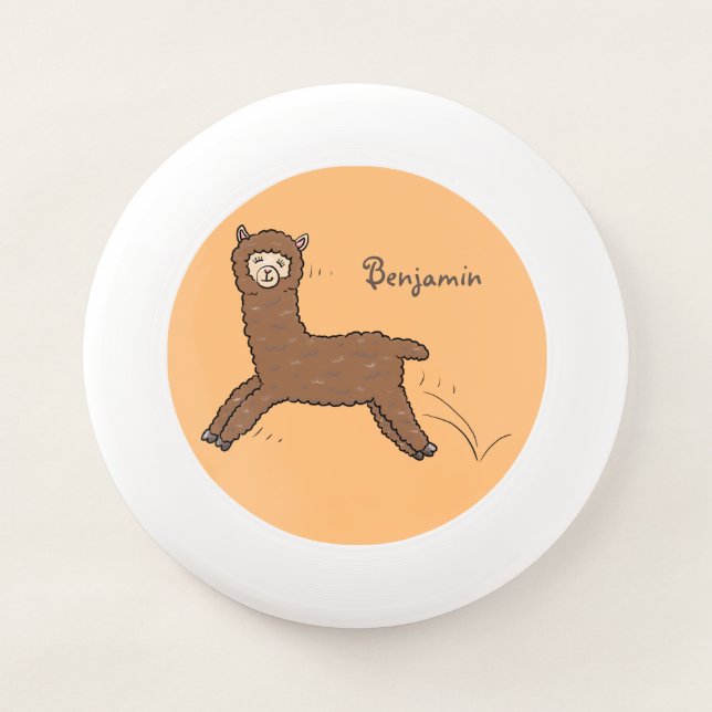 Cute happy brown alpaca cartoon Wham-O frisbee (Front)