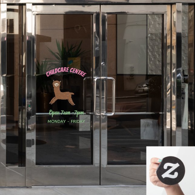 Cute happy brown alpaca cartoon window cling (Office Door)