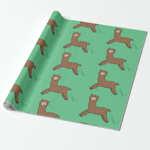 Cute happy brown alpaca cartoon wrapping paper