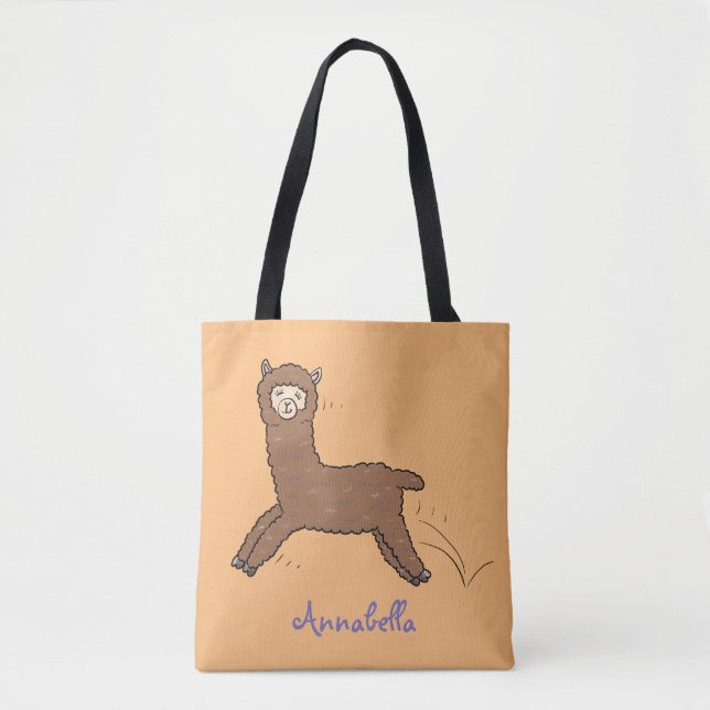 Cute happy brown aplaca cartoon tote bag (Front)
