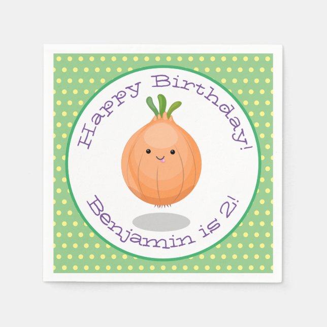 Cute happy brown onion cartoon illustration napkins (Front)