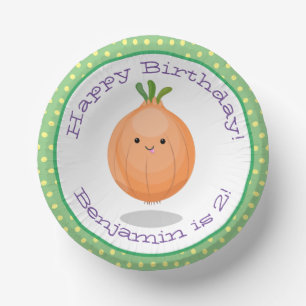 Cute happy brown onion cartoon illustration paper bowls