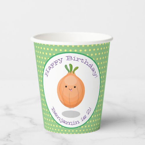 Cute happy brown onion cartoon illustration paper cups