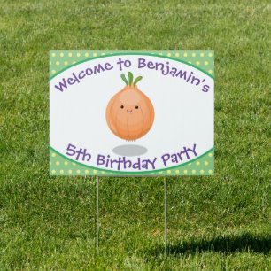 Cute happy brown onion cartoon illustration sign