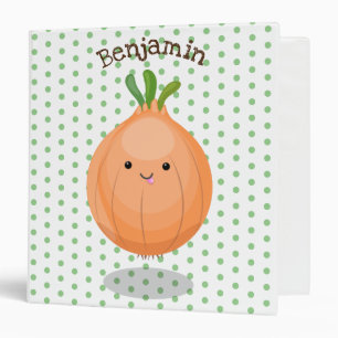 Cute happy brown onion green cartoon illustration 3 ring binder