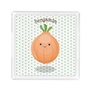 Cute happy brown onion green cartoon illustration acrylic tray