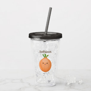 Cute happy brown onion green cartoon illustration acrylic tumbler