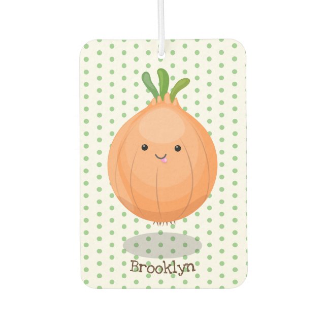 Cute happy brown onion green cartoon illustration air freshener (Front)