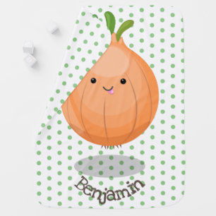 Cute happy brown onion green cartoon illustration baby blanket