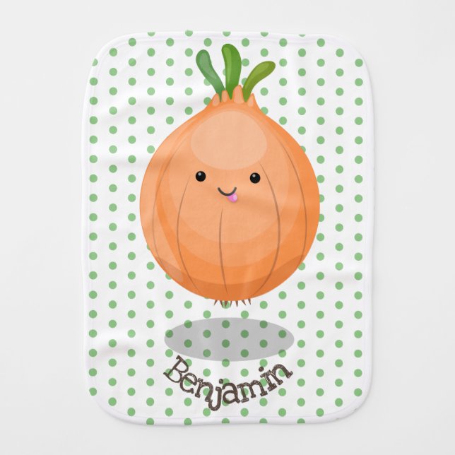 Cute happy brown onion green cartoon illustration baby burp cloth (Front)