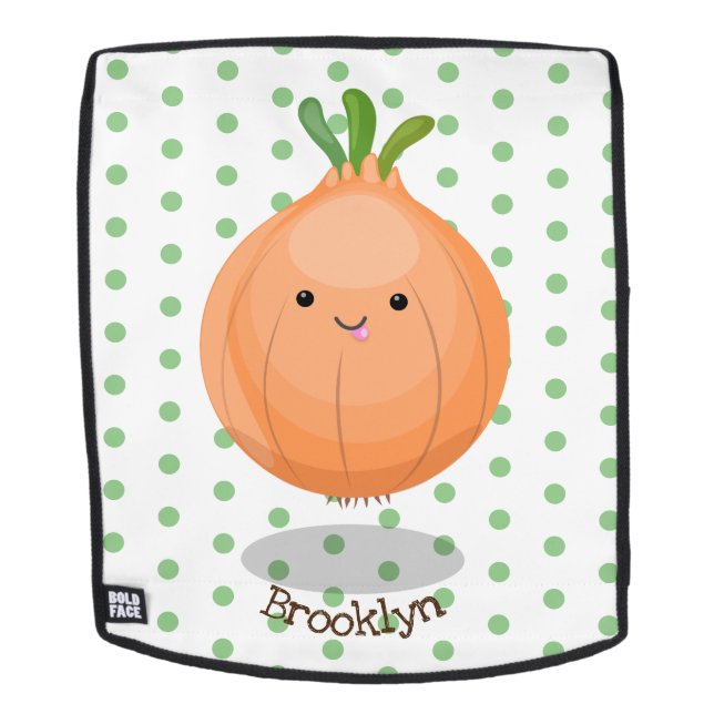 Cute happy brown onion green cartoon illustration backpack (Removable Face)