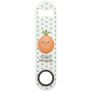 Cute happy brown onion green cartoon illustration bar key
