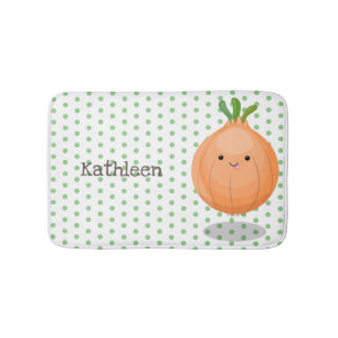 Cute happy brown onion green cartoon illustration bath mat