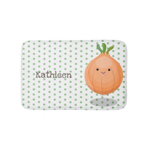 Cute happy brown onion green cartoon illustration bath mat