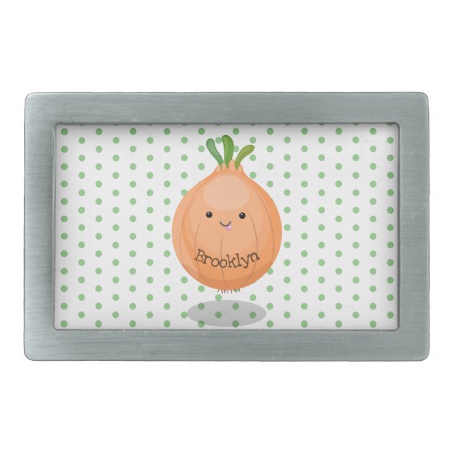 Cute happy brown onion green cartoon illustration belt buckle (Front)