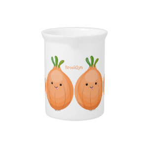 Cute happy brown onion green cartoon illustration beverage pitcher