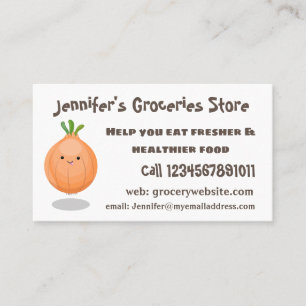 Cute happy brown onion green cartoon illustration business card