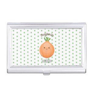 Cute happy brown onion green cartoon illustration business card case