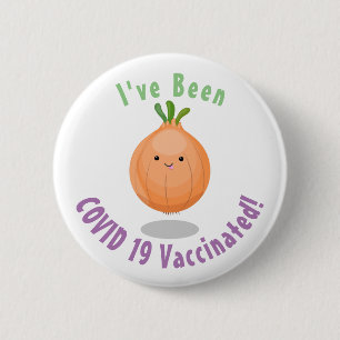 Cute happy brown onion green cartoon illustration button
