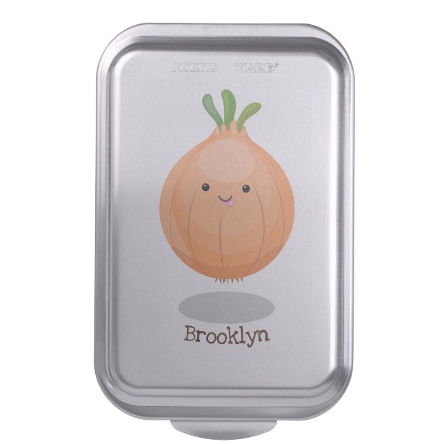 Cute happy brown onion green cartoon illustration cake pan (Front Vertical)