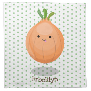 Cute happy brown onion green cartoon illustration cloth napkin