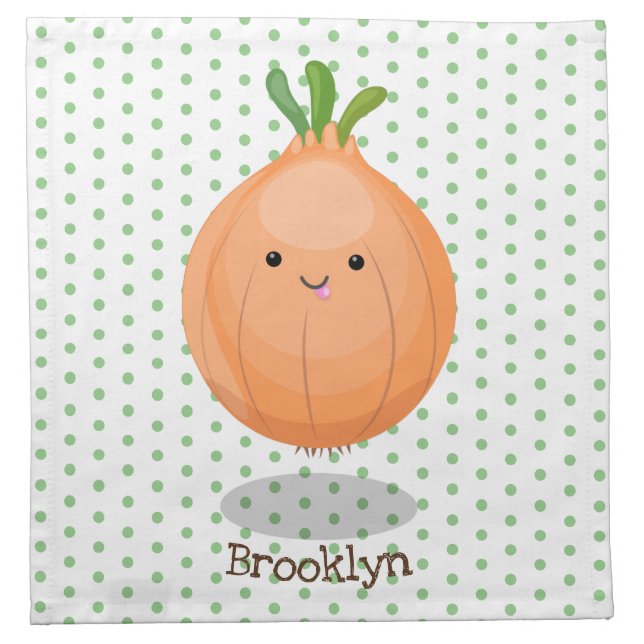 Cute happy brown onion green cartoon illustration cloth napkin (Front)