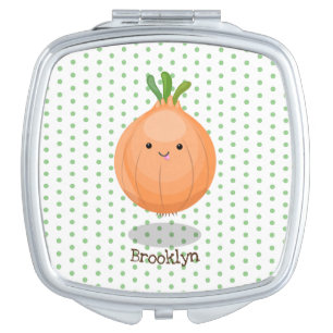 Cute happy brown onion green cartoon illustration compact mirror