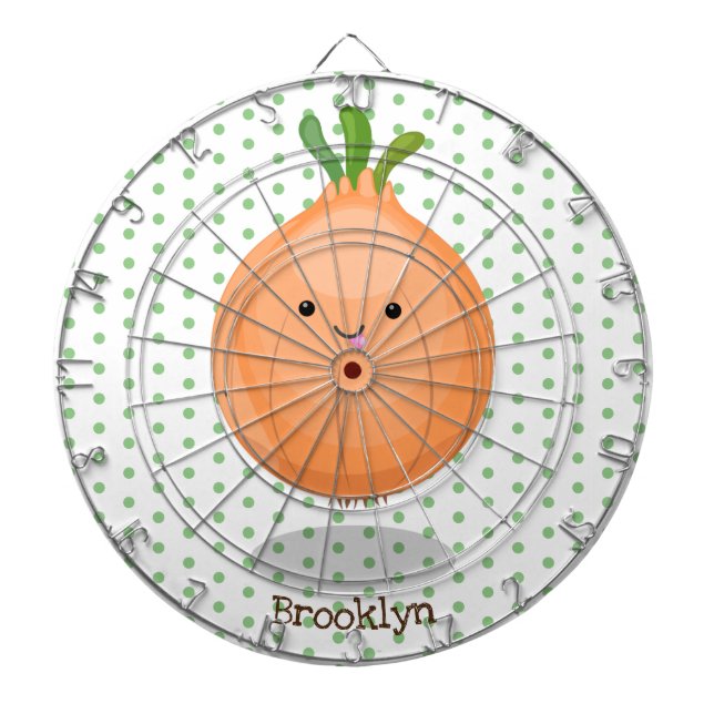 Cute happy brown onion green cartoon illustration dart board (Front)