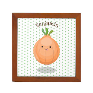 Cute happy brown onion green cartoon illustration desk organizer
