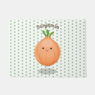 Cute happy brown onion green cartoon illustration doormat