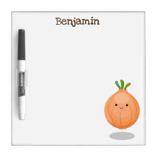 Cute happy brown onion green cartoon illustration dry erase board