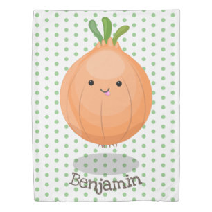 Cute happy brown onion green cartoon illustration duvet cover