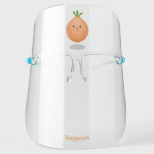 Cute happy brown onion green cartoon illustration face shield