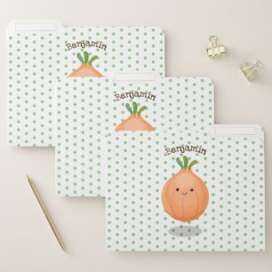 Cute happy brown onion green cartoon illustration file folder