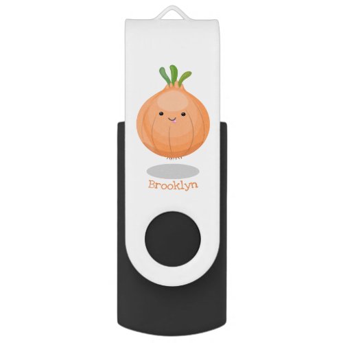 Cute happy brown onion green cartoon illustration flash drive