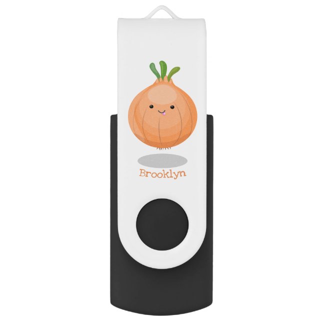 Cute happy brown onion green cartoon illustration flash drive (Front Vertical)
