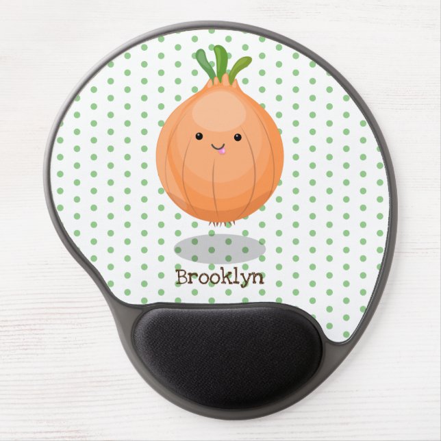 Cute happy brown onion green cartoon illustration gel mouse pad (Front)