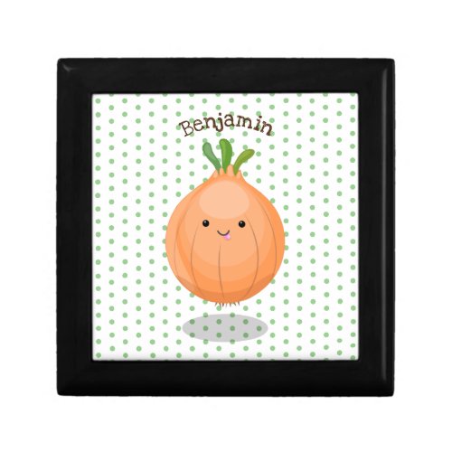 Cute happy brown onion green cartoon illustration gift box