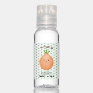 Cute happy brown onion green cartoon illustration hand sanitizer